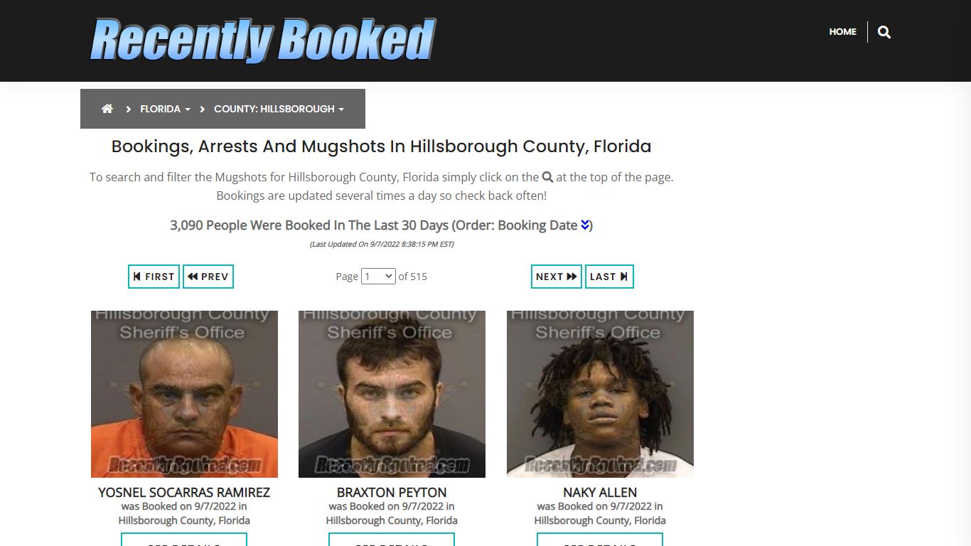 Bookings, Arrests and Mugshots in Hillsborough County, Florida